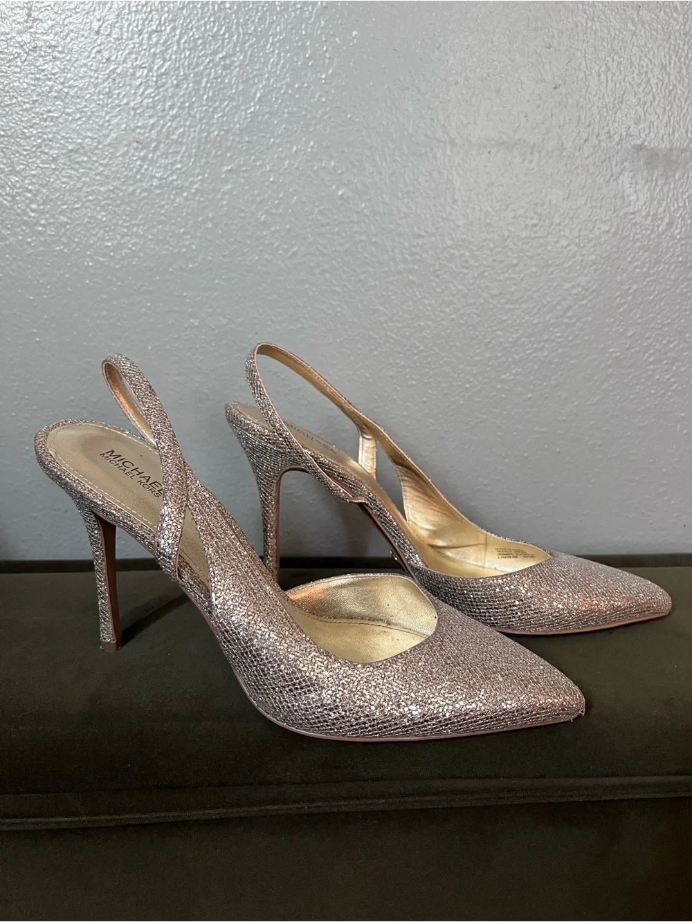 Michael Kors light Gold Glitter Slingback Pointed-Toe Heels